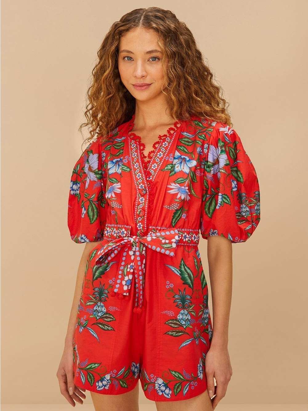NWT Farm Rio Red Sweet Bloom Bouquet Romper Small